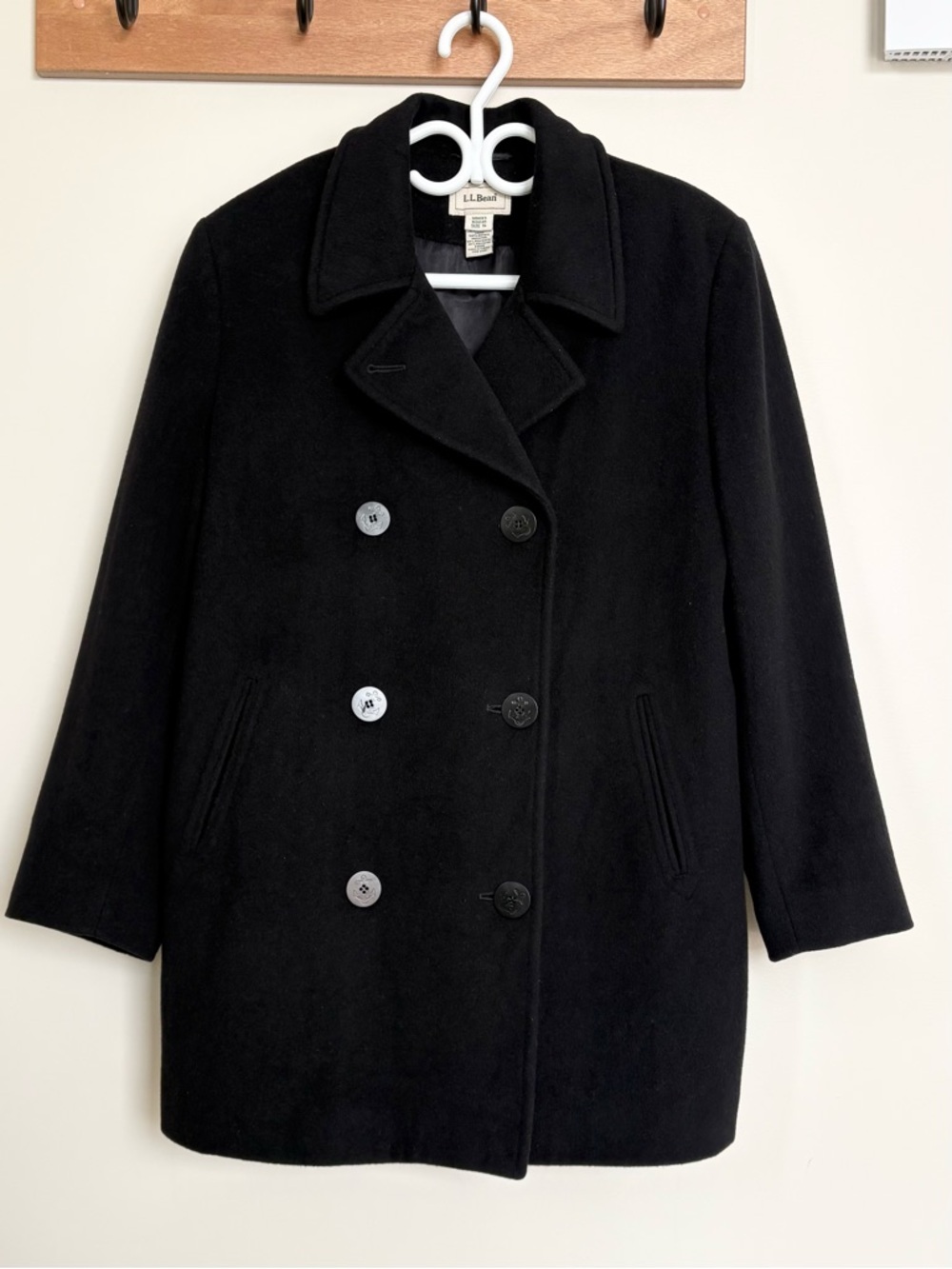 L.L.Bean Black Wool Cashmere Peacoat Coat Women’s 14